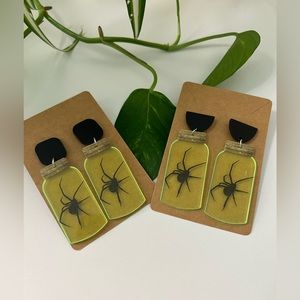 Neon Jar with Spooky Spider Emo Earrings - Goth Spider Earrings